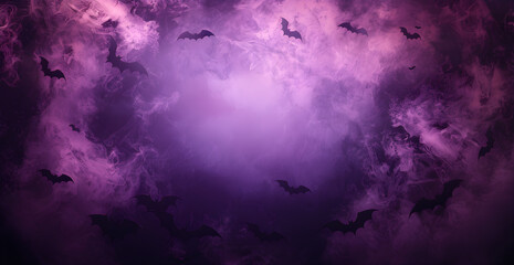 A purple background with bats flying in the sky