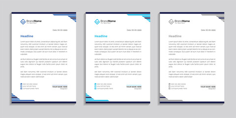 minimal simple corporate modern letterhead design template set of three with various colors. creative abstract letterhead design bundle for your business.