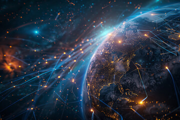 Obraz premium A planet with a network of lines surrounding it