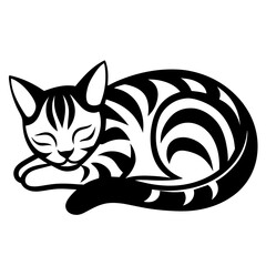 Black sleeping cat on white