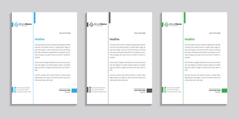 minimal simple corporate modern letterhead design template set of three with various colors. creative abstract letterhead design bundle for your business.