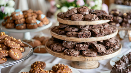 A table full of desserts including brownies, cookies, and cakes