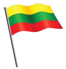 flying lithuanian flag of lithuania on flagpole transparent background