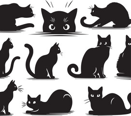black and white cats set