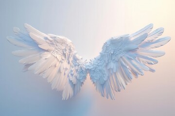 angelic white wings on bright background symbol of grace and inspiration 3d rendering