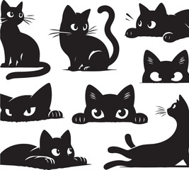 black and white cats set