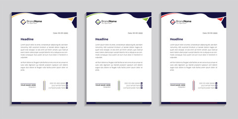 minimal simple corporate modern letterhead design template set of three with various colors. creative abstract letterhead design bundle for your business.