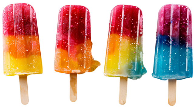 Colorful popsicles, fresh beets, juicy blackberries, and vibrant flip-flops capture the essence of a lively summer day isolated on transparent background. - Powered by Adobe
