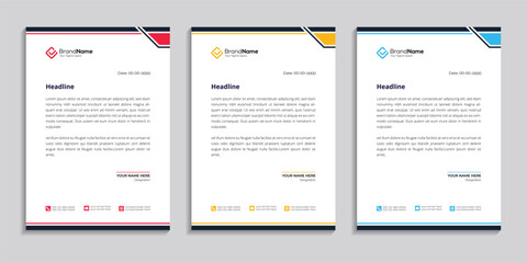 minimal simple corporate modern letterhead design template set of three with various colors. creative abstract letterhead design bundle for your business.