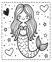cute mermaid coloring page Coloring book for children vector illustration Ai Generative