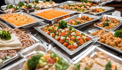 Buffet food. Buffet style food in trays
