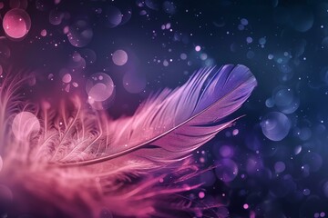 Obraz premium Closeup of a delicate feather against a bokeh light background in violet hues