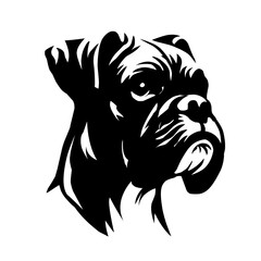 boxer dog head silhouette clipart vector on white background