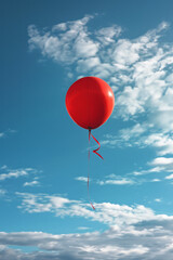 Simple depiction of a red ribbon floating in a serene blue sky,
