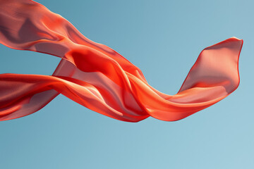 Simple image of a red ribbon fluttering in the wind, set against a clear blue sky,