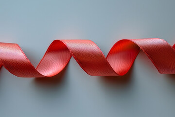 Simple image of a red ribbon creating a spiral shape, set on a smooth white surface,