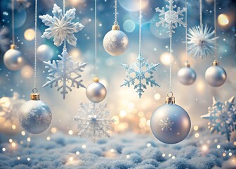 Fototapeta premium This is a beautiful winter scene with hanging snowflakes and ornaments. the perfect backdrop for your holiday photos.