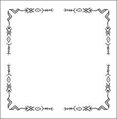 Elegant black and white ornamental frame with Viking runes, decorative border, corners for greeting cards, banners, business cards, invitations, menus. Isolated vector illustration.	
