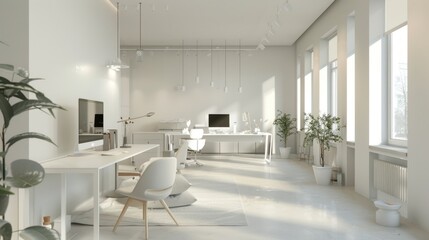 Modern Workspace interior design with white color wall.