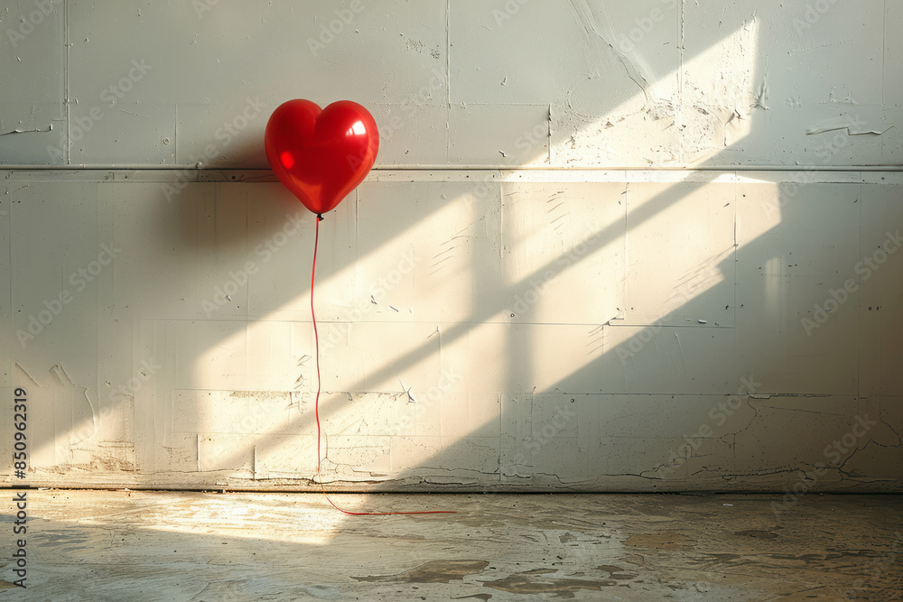 Aufkleber simple image of a red heart-shaped balloon floating in a minimalist room,