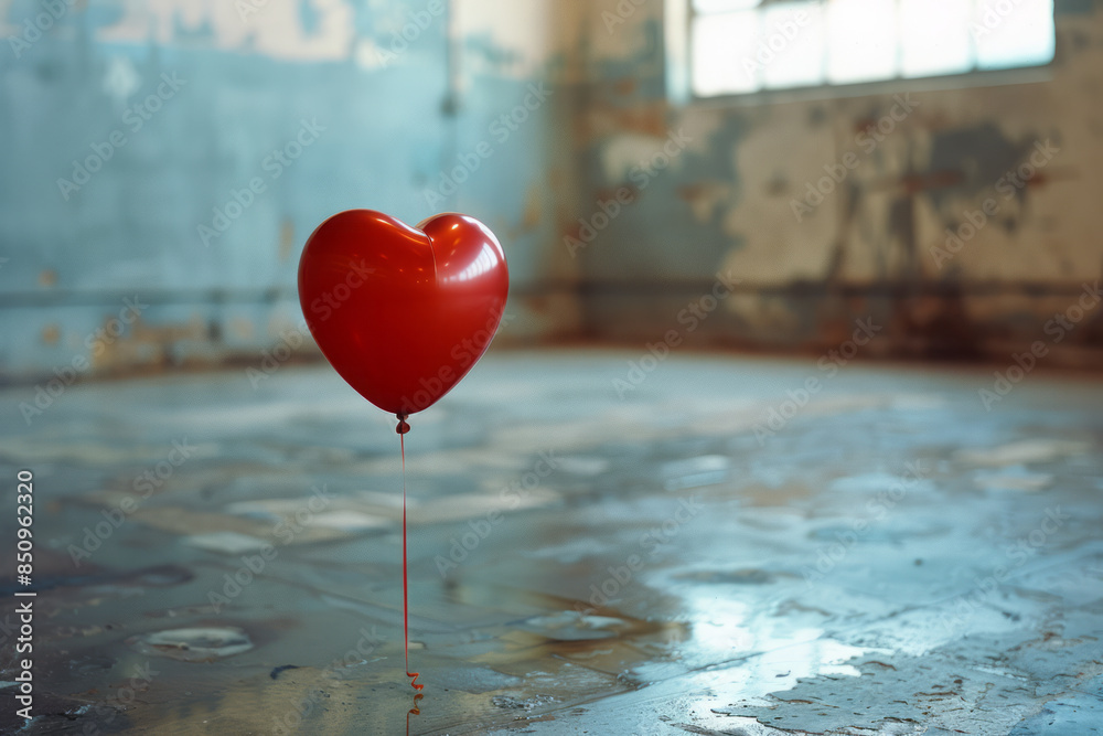 Aufkleber simple image of a red heart-shaped balloon floating in a minimalist room,