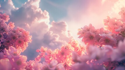 Fototapeta premium Dreamy Cherry Blossom Skies Under Soft Pastel Clouds