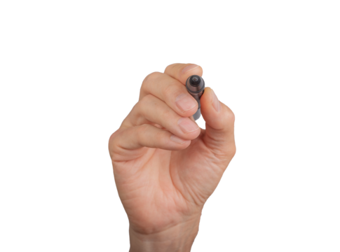 Hand holding stylus, signature sign. Business use background, internet caucasian. Screen human isolated, paperless work. Smart hold finger, keep note writer designer modern., transparent cutout PNG