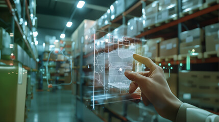 Futuristic Warehouse with Digital Interface, Smart Logistics and Inventory Management, AI Industry 4.0