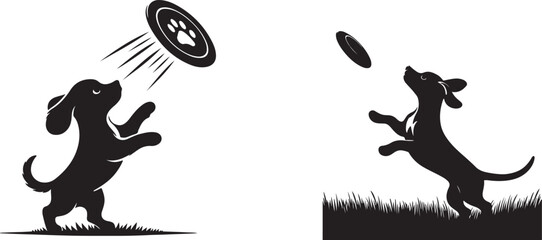 Obraz premium Dog playing with frisbee vector illustrations 