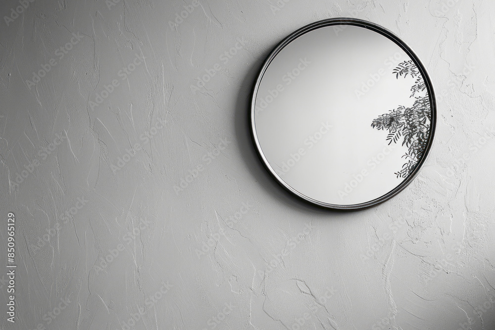 Aufkleber minimalist image of a curved mirror reflecting a distorted but elegant silhouette, set against a pla