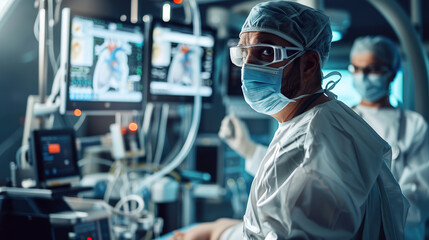 A surgeon performs an operation on a patient in a specialized hospital.