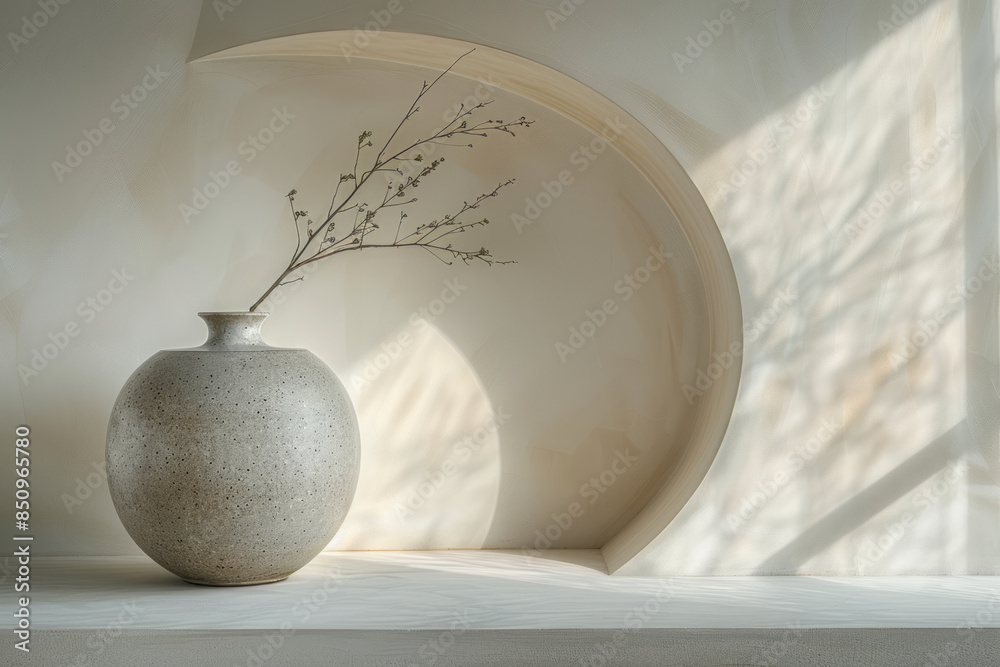 Aufkleber minimalist shot of a curved mirror distorting the reflection of a simple, elegant vase,
