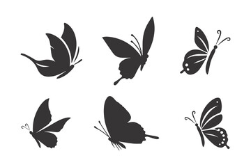 Set of butterflies, silhouettes and butterflies icons isolated on white background.
