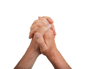 Hands supporting, helping and giving together. Clasped, intertwined fingers interlocked, isolated...