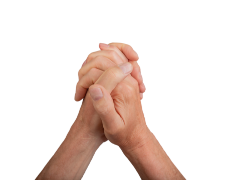 Hands supporting, helping and giving together. Clasped, intertwined fingers interlocked, isolated holding in white gesture. Human position anatomy, union team wrist concept., transparent cutout PNG