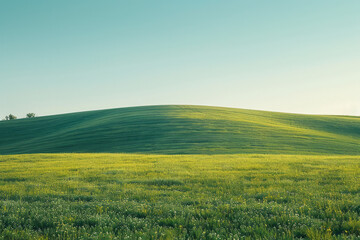 Fototapeta premium Simple photo of a minimalist landscape created with green and blue threads on a neutral backdrop,
