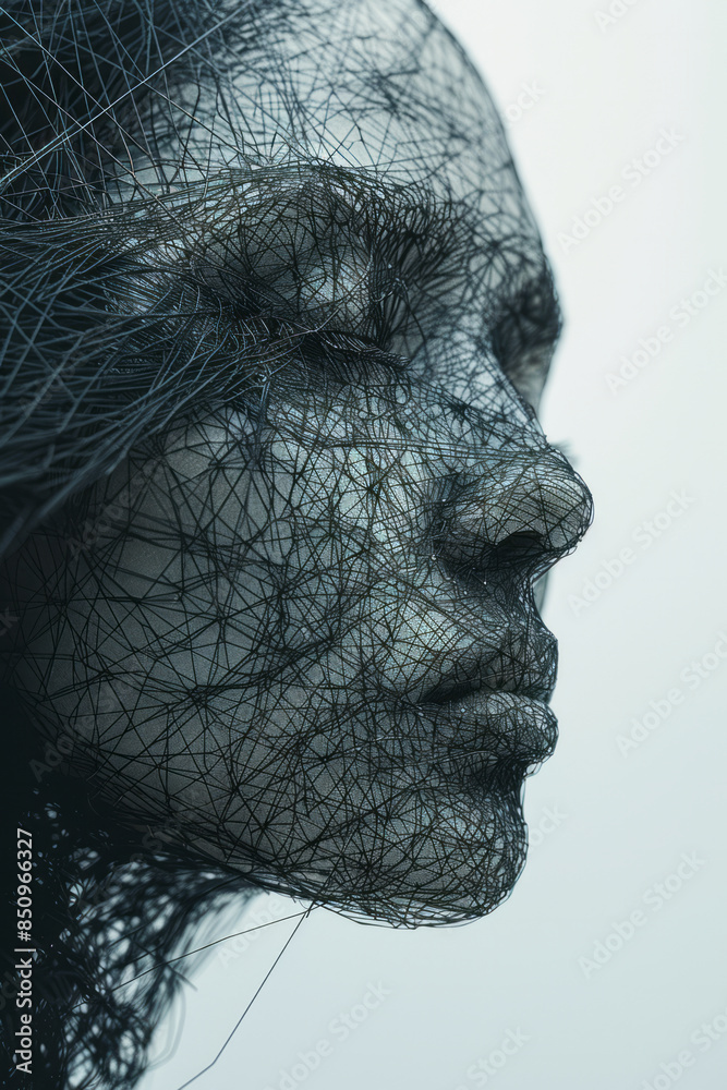 Aufkleber elegant photo of a string art portrait, with intricate black threads on a clean background,