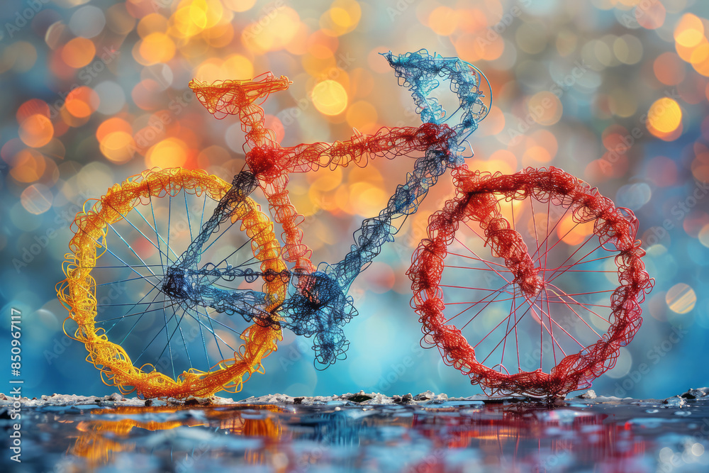 Leinwandbilder elegant photo of a string art bicycle, with colorful threads forming a whimsical design on a plain c