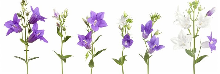 Beautiful Campanula Flowers on White Background for Decor Inspiration Generative AI