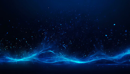 Dark blue and glow particle abstract background.