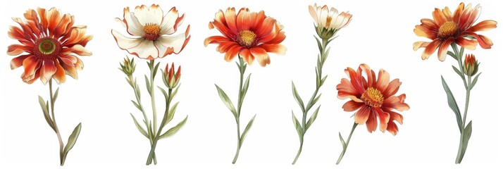 Vibrant Gaillardia Flowers on White Background for Decor Inspiration Generative AI