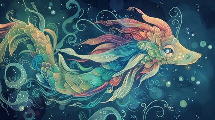 Illustrations of strange sea creatures, mythical stories in history. Ai generated