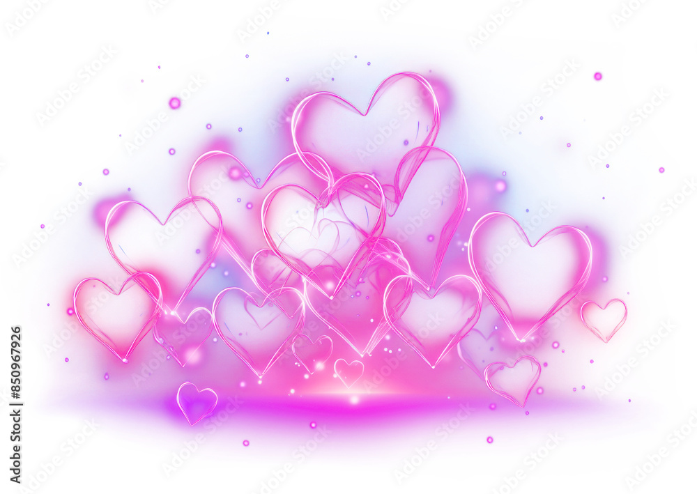 Wall mural png heartedshape outlines light illuminated pattern purple.