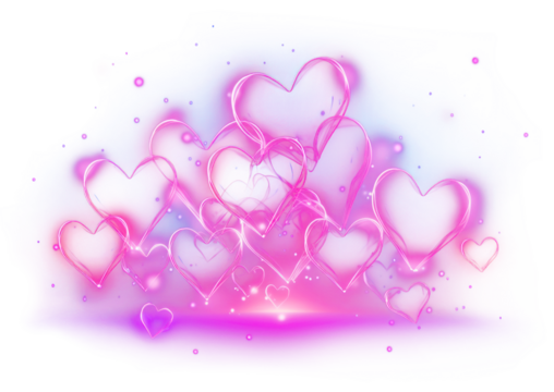 PNG Heartedshape outlines light illuminated pattern purple.