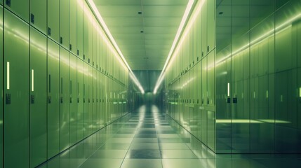 Hallway room with reflected green light