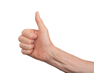 Thumb up gesture, hand showing good, finger like, yes okay, isolated sign. Approve business symbol satisfaction, success, confirm choice, accept agree. One vote agreement, transparent cutout PNG