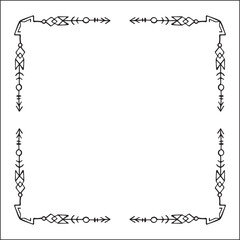 Elegant black and white ornamental frame with Viking runes, decorative border, corners for greeting cards, banners, business cards, invitations, menus. Isolated vector illustration.	
