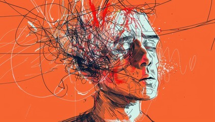 Man with head full of messy lines Generative AI