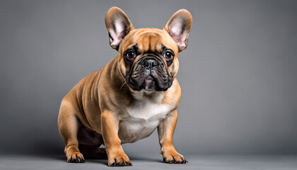 Fototapeta premium Portrait of a fawn french bulldog standing in fron.