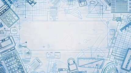 Architectural Blueprint Inspired Doodle Border Design with Blank Mockup Space